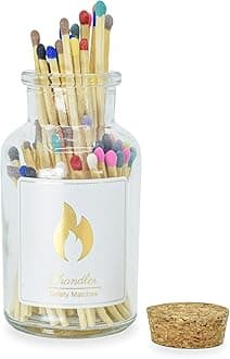 Chandler Safety Matches - Glass Jar | Strike On Bottle Matches | Vintage | Home Decor | Candle Accessory | Artisan Long Matches (Colorful)