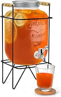 ABOUT SPACE 4 Litre Glass Water Dispenser with Stand - Air Tight Lid Glass Pitcher for Detox Water - Mason Jar - Counter Table Top Juice Infused Water Beer Dispenser for Home Restaurant Party, Black