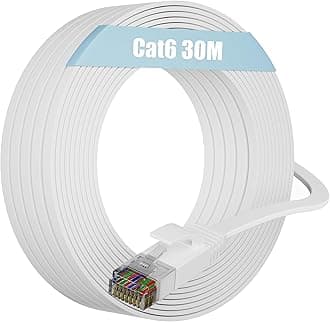Soibke Ethernet Cable 30m Cat6, Internet Cable 30m High Speed, Network Cable Flat Long LAN Cable Indoor Gigabit White Patch RJ45 Wlan Cable for Router Modem - 1000Mbit/s 250MHz