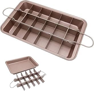 Brownie Pan with Dividers, Non-Stick Backing Pan, 18 Pre-slice All Edges, Muffin and Cupcake for Baking, Brownie Bites - 12 X 8 X 2 Inches