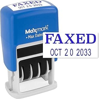 Self-Inking Rubber Date Office Stamp with Phrase & Date - Blue Ink (Max Dater II), 12-Year Band FAXED