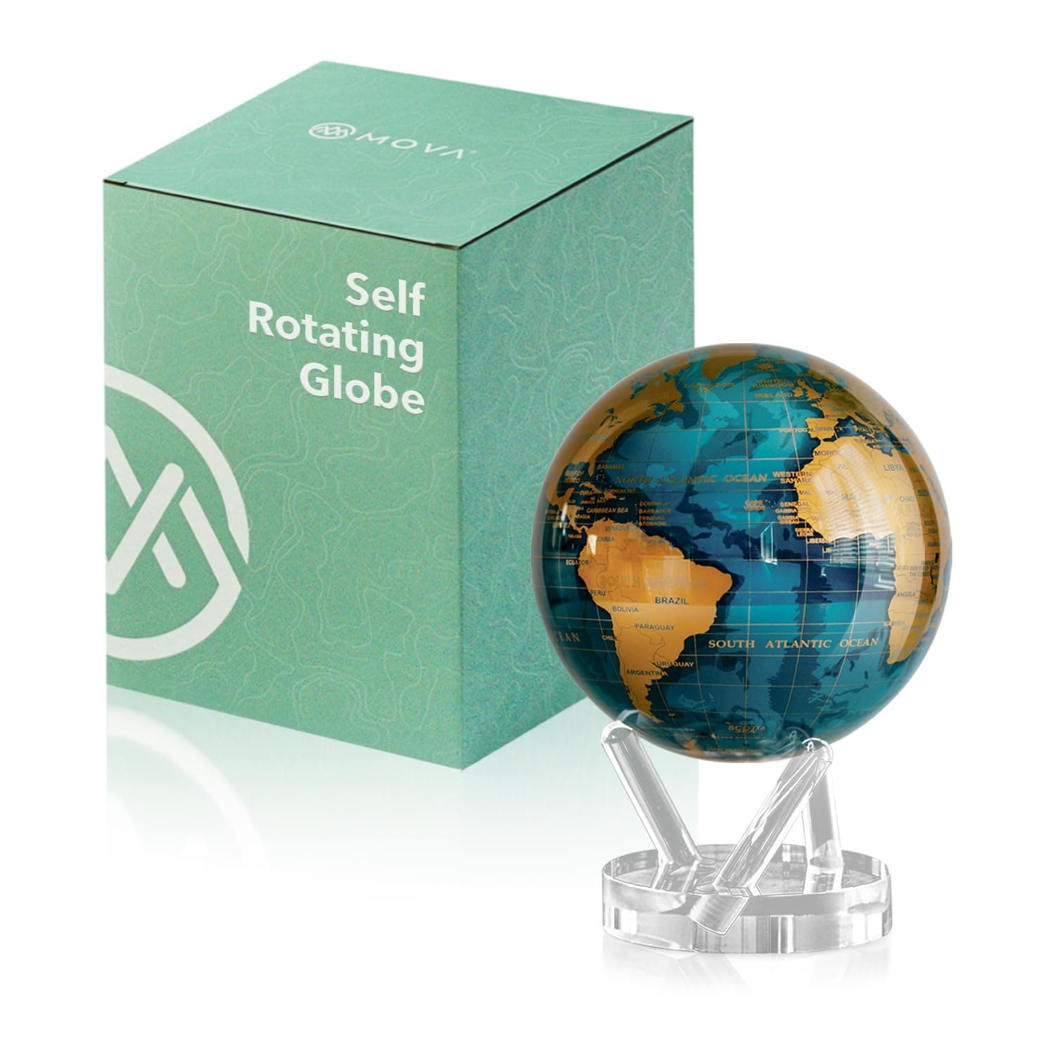 - Globe - Cerulean Blue and Gold Signature (6") | Solar-Powered Rotating Globe | Desk Decor with Stand | No Batteries Needed | Modern Map Accent for Home or Office