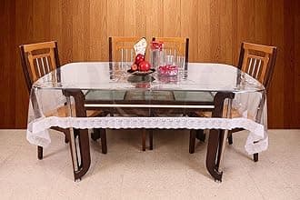 STITCHNESTSTITCHNEST PVC Transparent 6 Seater Dining Table Cover with White Lace, (54x78 Inches)