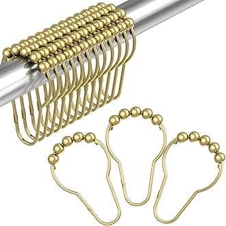 Gold Shower Curtain Hooks, Amazer Shower Curtain Rings Hooks, 12 Pcs Stainless Steel Shower Hooks for Shower Curtain, Rust Proof Shower Curtain Hooks, Shower Hooks for Curtain Bathroom
