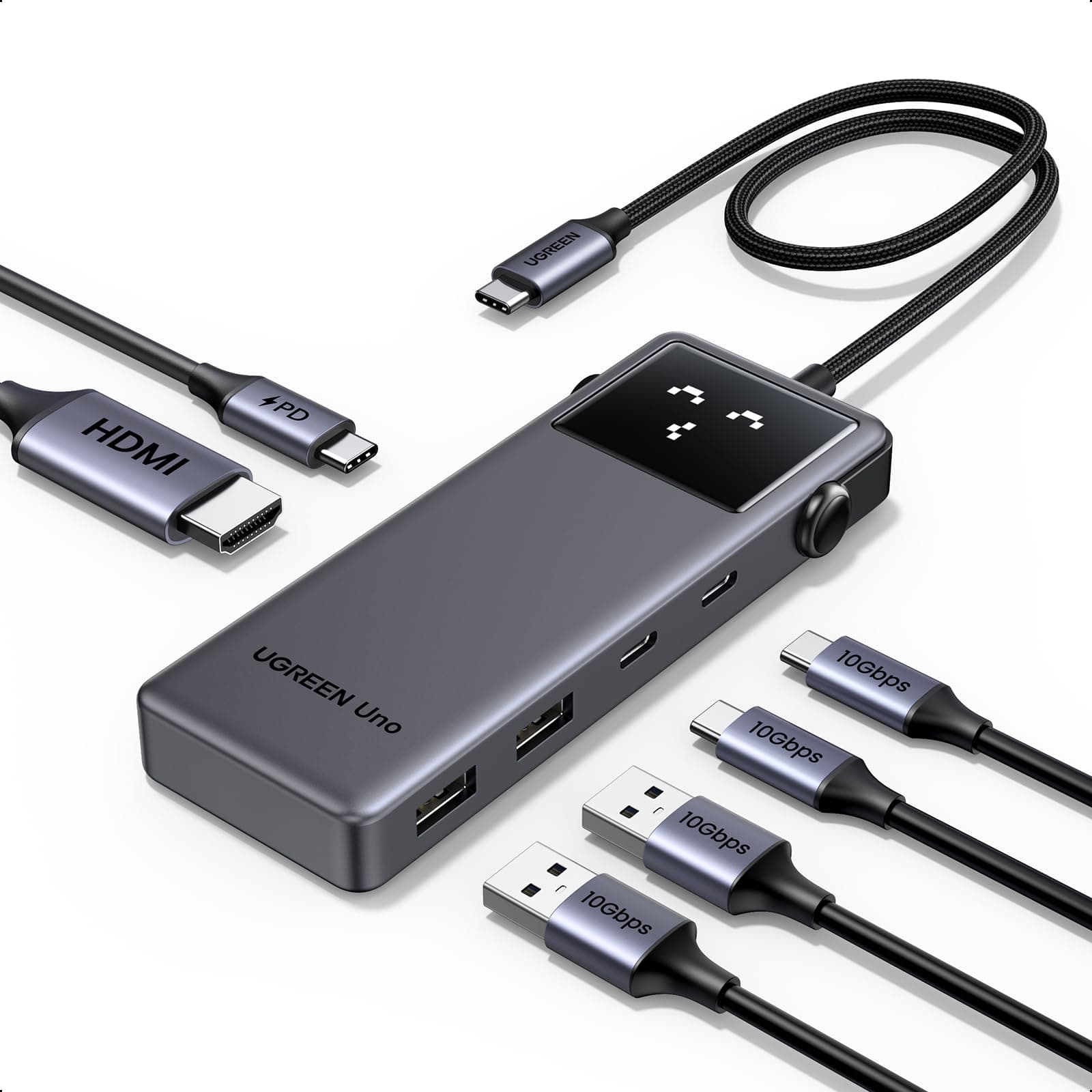 UGREEN Uno 6 in 1 100W PD Fast Charging 10Gbps 4K@60Hz USB-C Hub USB 3.0 Hub HDMI Output USB-C & USB-A High-Speed Data Transfer Compatible with MacBook Pro/Air, iPad Pro, Surface, XPS, Thinkpad