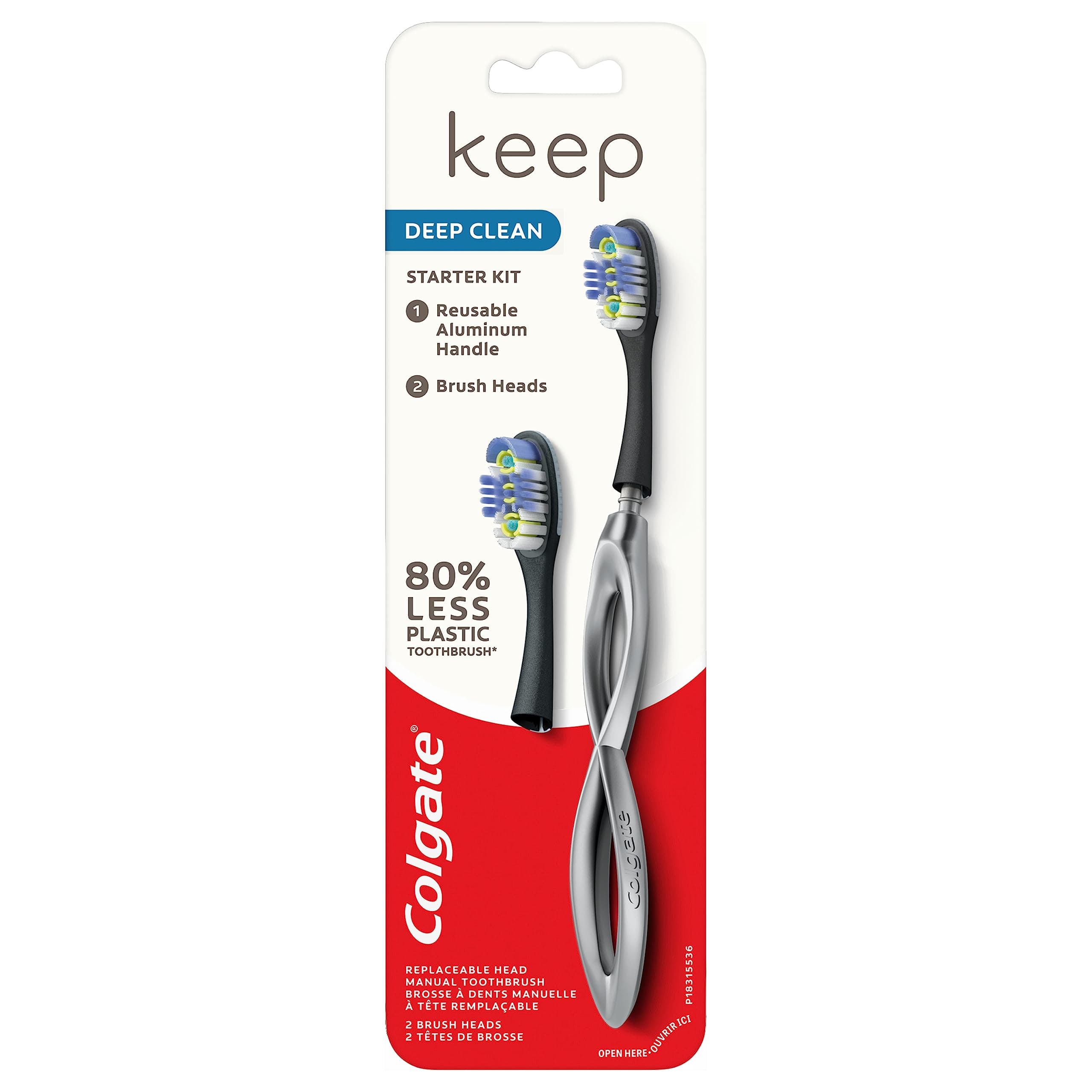 Colgate Keep Soft Manual Toothbrush for Adults with 2 Deep Clean Floss-Tip Brush Heads, Silver
