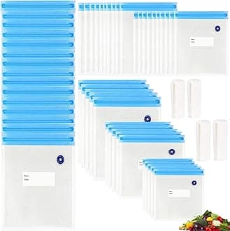 Sous Vide Bags 20pack Reusable Vacuum Food Storage Bags with 3 Sizes Vacuum Food Bags,4 Sealing Clips for Food Storage and Sous Vide Cooking (60pcs bags)