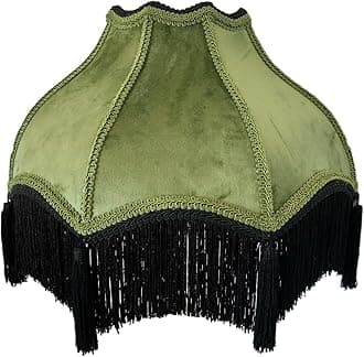 Tristan Home Premium Classic Victorian Style Bell Shape Scallop Large Velvet Lamp Shade with Tassels and Fringe (Olive Green)