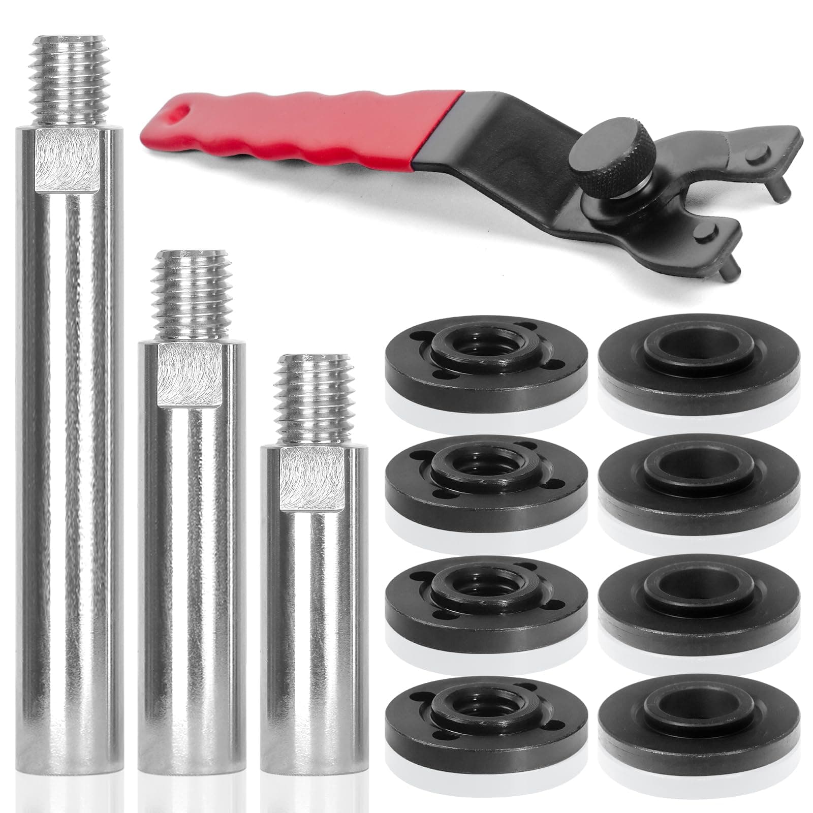 12PCS Angle Grinder Attachments Kit with Flange Nuts, Angle Grinder Extension Connecting Shaft Rod with 5/8-11 Thread, Universal Adjustable Spanner Wrench Set for DeWalt Milwaukee Makita Grinder Tools