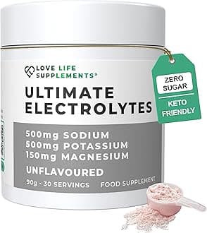 Ultimate Electrolytes Powder Unflavoured, 500mg Sodium, 500mg Potassium, 150mg Magnesium, 30 Servings, Himalayan Salt, Hydration & Rehydration, Zero Sugar, Vegan - Love Life Supplements