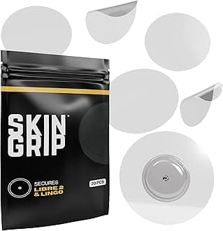 Skin Grip Adhesive Patches for Freestyle Libre 2 – Waterproof & Sweatproof for 10-14 Days, Pre-Cut Adhesive Tape, Continuous Glucose Monitor Sensor Cover – 20 Pack, Clear