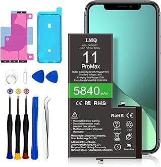 LMQ5840mAh Super Capacity Battery Compatible with iPhone 11 Pro Max, 0 Cycle Li-Polymer Replacement Battery for iPhone 11 Pro Max（Model A2161, A2218, A2220） with Repair Tool Kit+Adhesive