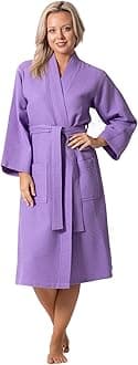 Turkish Linen Waffle Knit Lightweight Kimono Spa & Bath Robes for Women - Quick Dry - Soft