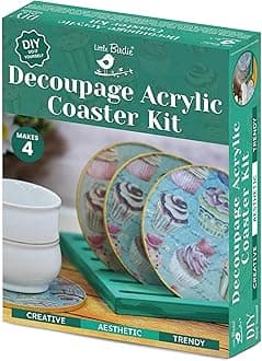 Little Birdie DIY Decoupage Acrylic Round Coasters Kit 3pc | DIY Art & Craft Kit for Kids |DIY Decoupage Kit (1BOX)