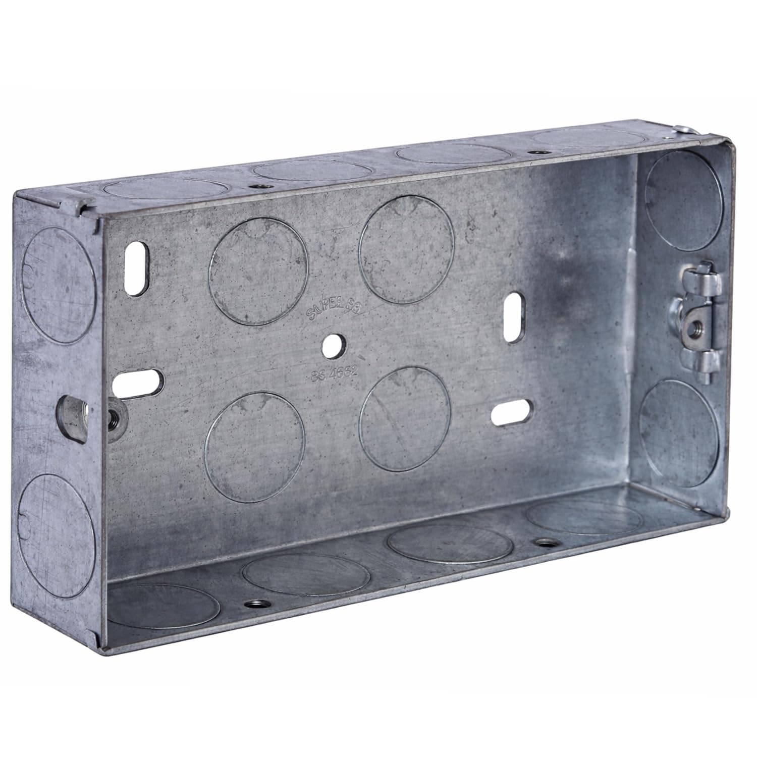 Double Patress Box 25mm – Flush Mount Electrical Back Box for Double Sockets, Switches & Outlets | Durable Metal Flush Mount Junction Box for Wiring, Home & Commercial Electrical Installations