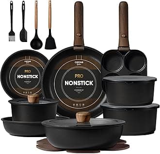 CAROTE 25pcs Pots and Pans Set Non Stick, Cookware Sets, Kitchen Set, Oven/Dishwasher/Fridge Safe, Space Saving Pots Set, Nonstick Set with Versatile Detachable Handle, Induction RV Set, Black