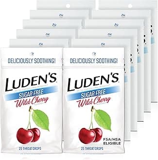 Luden's Sugar Free Wild Cherry Throat Drops | Deliciously Soothing | 25 Drops | 12 Bags, 25 Count (Pack of 12)