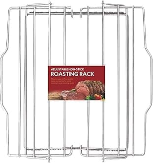 HIC Kitchen Roasting Adjustable Baking Rack, Chrome-Plated Steel, Adjusts to 7 Different Positions, 11.5 x 10.5 x 0.5-Inches