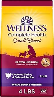 Wellness Complete Health Small Breed Dry Dog Food with Grains, Natural Ingredients, Made in USA with Real Turkey, For Dogs Up to 25 lbs, (Adult, Turkey & Oatmeal, 4-Pound Bag)