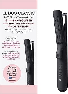 L'ANGE HAIR Le Duo Standard 360° Airflow Styler | 2-in-1 Curling Wand & Titanium Flat Iron Hair Straightener | Professional Hair Curler with Cooling Air Vents | Dual Voltage & Adjustable Temp (Black)