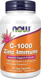 NOW Suplementos C-1000 e zinco imune, fórmula de suporte sazonal, proteção antioxidante, 90 Count (Pack of 1)