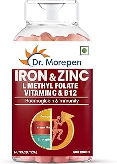 DR. MOREPEN Iron & Zinc Tablets | Enriched with Iron, Zinc, Vitamin C & B12 | Natural & Safe for Men and Women | 60 Veg Tablets