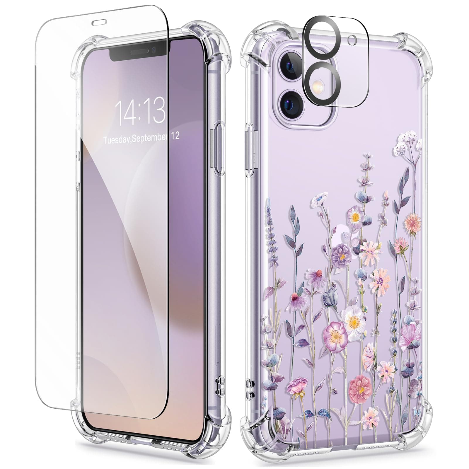 GVIEWIN for iPhone 11 Case Floral, with Screen Protector&Camera Lens Protector,[Non Yellowing] Soft Shockproof Clear Phone Protective Cover for Women, Flower Pattern Design 6.1"(Floratopia/Colorful)