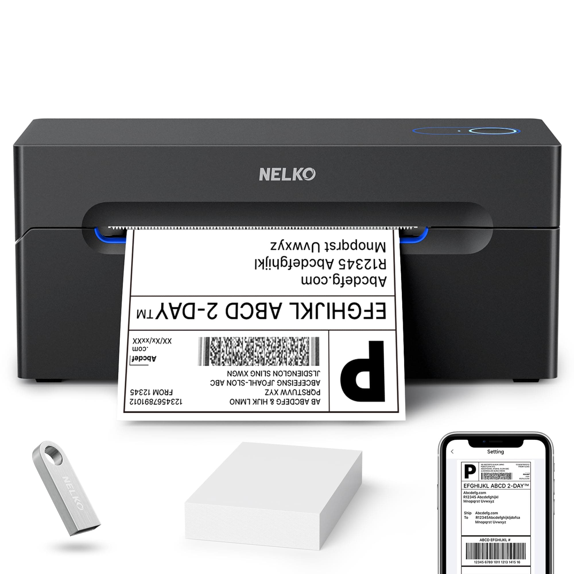 Nelko Bluetooth Thermal Shipping Label Printer, Wireless 4x6 Shipping Label Printer for Shipping Packages, Support Android, iPhone and Windows, Widely Used for Amazon, Shopify (Black)
