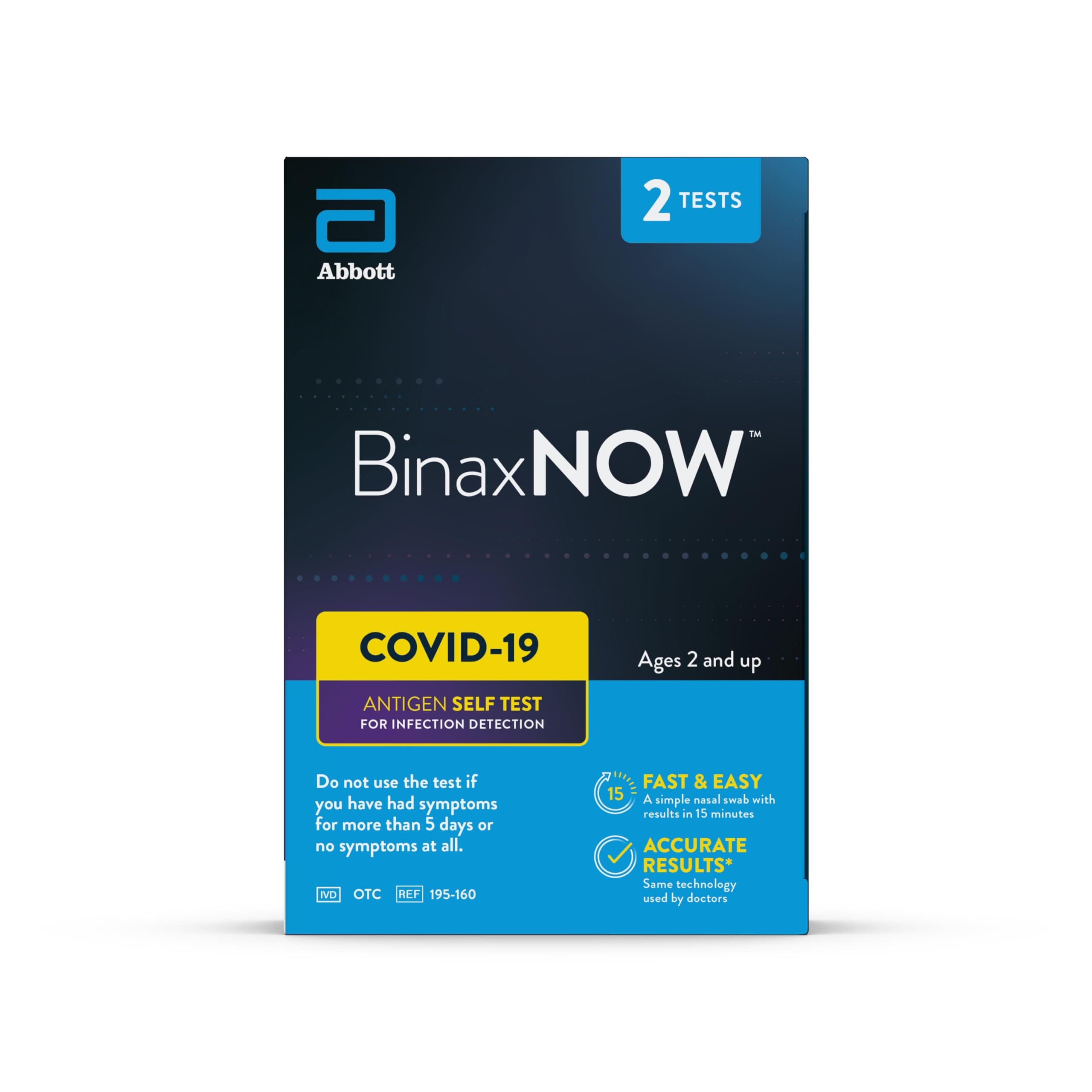 BinaxNOW COVID-19 Antigen Self Test, 1 Pack, 2 Tests Total, COVID Test With 15-Minute Results Without Sending to a Lab, Easy to Use at Home