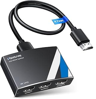 NEWCARE 4K HDMI Splitter 1 in 3 Out [with 4 FT Hdmi Cable and Power Adapter]-Not Support Extended Display, Aluminum Alloy 1×3 HDMI Splitter Support 4Kx2K,1080P,3D, DTS/Doby-TrueHD for Xbox PS5/4 Roku