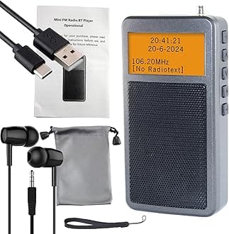 EXMAX-EX-205 Portable FM Radio, Supports Bluetooth Headset, Excellent Reception Effect, Automatic Memory Search, Powerful DSP chip, Rechargeable Battery, Pocket Radio with LCD Display Screen (Gray)