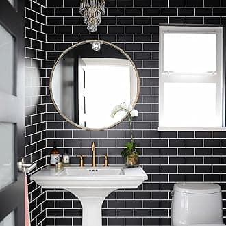 27Pcs Alwayspon Wall Tile Transfers Sticker for Home Decor, Peel and Stick Self-Adhesive Splashback, Stick on Tile Decals for Living Room Kitchen Bathroom Decor, Black