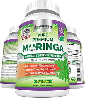 FRESH HEALTHCARE Moringa Oleifera 180 Capsules – 100% Pure Leaf Powder - 3 Mo...