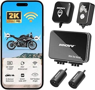 INNOVV K7 Motorcycle Dash Cam Front and Rear with EIS 2K + 2K @ 30FPS or 1080P + 1080P @ 60 FPS, Motorcycle Camera, GPS, WiFi, 24h Parking Mode, Accident Detection, Waterproof Motorcycle Camera