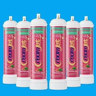 CreamJet 640g Nitrous Oxide Whipped Cream Chargers Food Grade 0.95L N2O Nitrous Tank Equivalent to 80 Cream Capsules Nos Gas Cylinder with Free Nozzle (Watermelon Mint Flavor, 6 Cylinders)