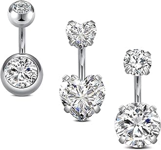 Belly Rings - Short Bar Belly Button Rings in Surgical Steel with Opal Stones - 6mm & 10mm