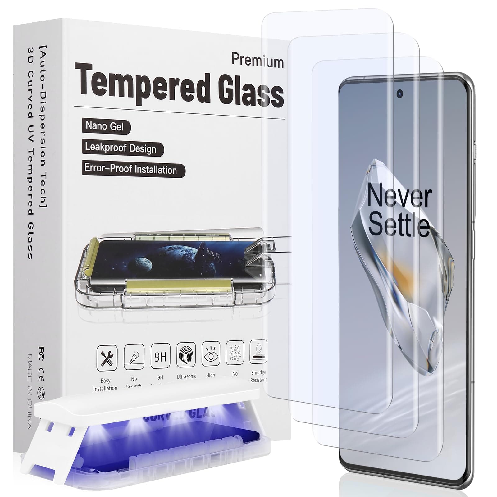 Compatible for OnePlus 12 Screen Protector, [Auto-Dispersion Tech] Full Coverage Hide Scratches Fingerprint Support Bubble-Free Tempered Glass for OnePlus 12-3 Pack
