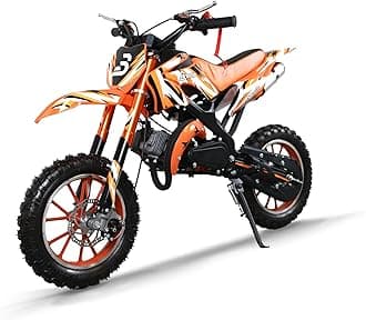49CC Kids Gas Dirt Bike, 2-Stroke Gas Powered Motorcycle, Dual Disc Brakes, Front & Rear Shock, 10" Off-Road Tires, 28 MPH Top Speed, 132 LBS Max Load, Mini Dirtbike for Kids 8-14, Orange