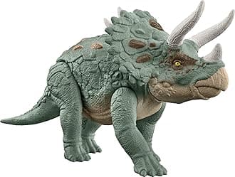 Mattel Jurassic World Gigantic Trackers Triceratops Dinosaur Action Figure, Large Species Toy, Headbutt Attack, Evolved Horn Feature, Digital Play