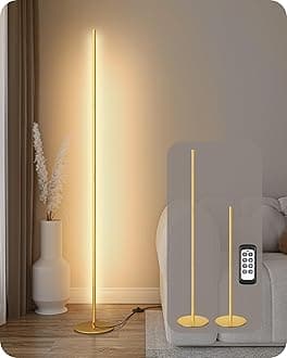 EDISHINE LED Corner Floor Lamp, Dimmable Standing Light with Remote, 7 Color Temperature 2700K-6000K, 57.5" Modern Floor Lamp for Bedroom, Living Room, Office, Gold