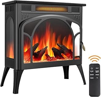 Joy PebbleUpgraded Electric Fireplace Heater, Free-Standing 3D Infrared Fireplace Stove with Remote Control &Timer, Adjustable Flame Colors and Speed, Overheating Protection, 5100 BTU,1500W