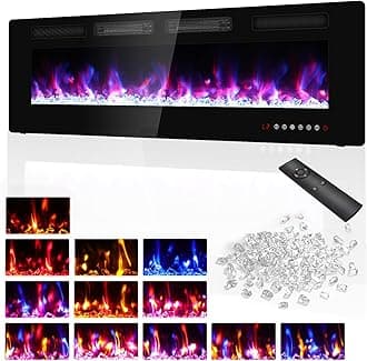 BREEZEHEAT 60 Inch Ultra Thin Electric Fireplace-Freestanding or Recessed Wall Mounted Fireplace Heater, Remote Control, Touch Screen, 750W/1500W, 8H Timer for Living Room, Bedroom, Office
