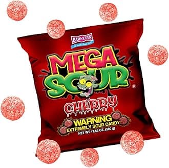 Mega Sour Candy Cherry 500g - Trendy Sweet Bags - Traditionally Handmade Sweets - Sour Coating Lasts 20 Seconds - Candies for Party Bag, Gift Hamper, or Hamper Box
