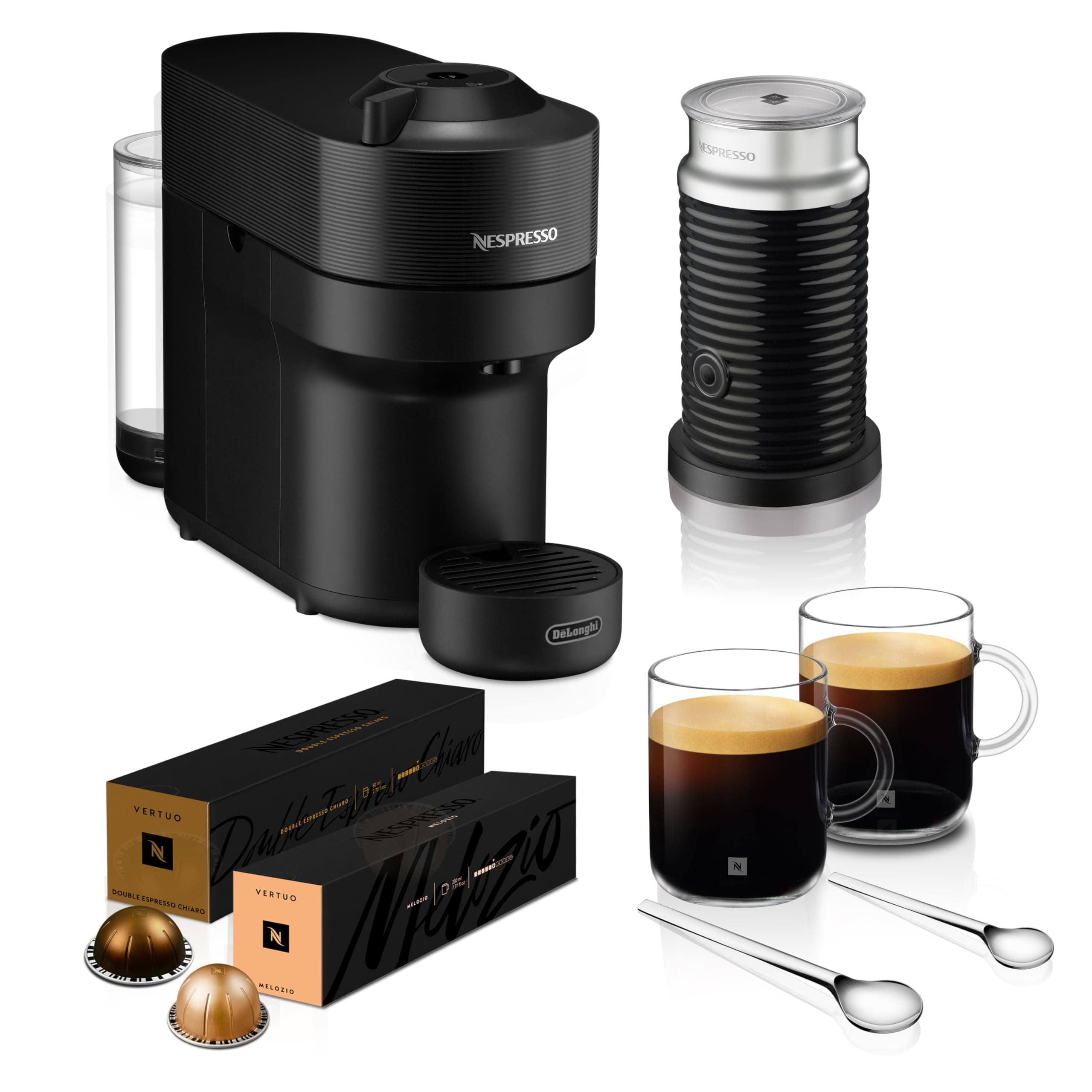 Nespresso Vertuo Pop Barista Coffee Machine Bundle by De'Longhi, Compact Footprint, Starter Kit Includes Coffee Capsules, Mugs, Milk Frother And Spoons, ENV90.B+Caps