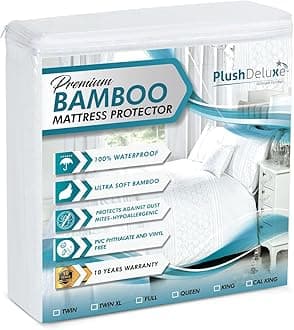 Premium Bamboo Mattress Protector – King Size, Waterproof, & Ultra Soft Breathable Noiseless Washable Bed Mattress Cover for Comfort & Protection - White