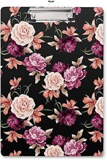 WAVEYU Cute Decorative Clipboard for Office, Hardboard with Low Profile Clip, Floral Pattern (12.5"x9")