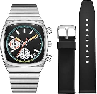 NasirWatch for Men Chronograph Waterproof Luminous Designer Mens Stainless Steel Strap Watches Business Sport Casual Dress Watch with Calendar Elegant Gifts for Men(Silicone Strap Included)