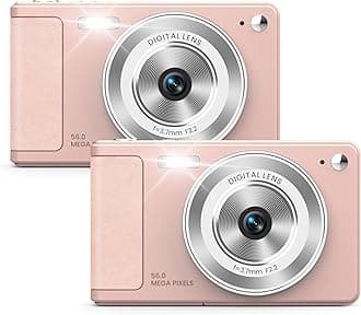 WONNIE Digital Camera 56MP, FHD 1080P Point & Shoot Camera with 32GB SD Card, 2 Batteries, and Lanyard, Ideal for Kids & Teens, Suitable Gift for Girls，Pink, 2-Pack