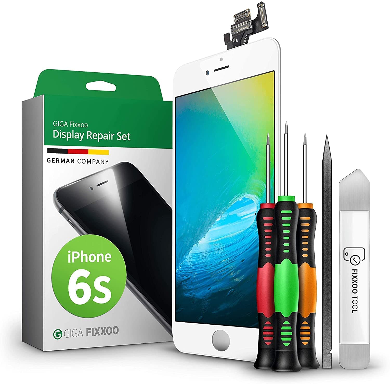 GIGA Fixxoo compatible with iPhone 6s Screen Replacement Complete Kit White LCD; with TouchScreen, Retina Display Glass, Camera & Proximity Sensor - Easy Repair Guided Installation DIY