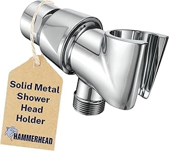 HammerHead Showers® Solid Metal Handheld Shower Head Holder - Chrome - Adjustable Shower Wand Holder with Wall Hook Bracket and Pivot Ball - Hand Held Shower Head Holder - Shower Hose Holder